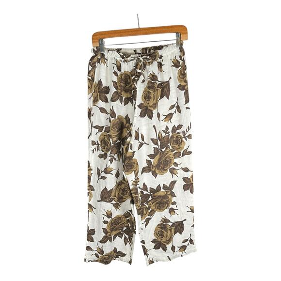 Hot Cotton 100% Linen White Green Rose Twin Set Small Tank High Waisted Pants - Picture 7 of 14